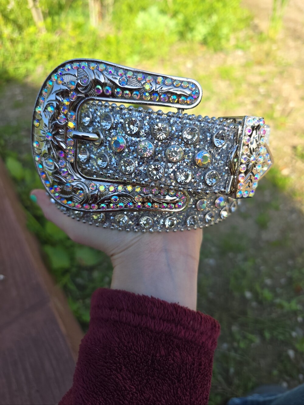 Silver Flower Buckle Rhinestone Belt New Western Rodeo Belt Small